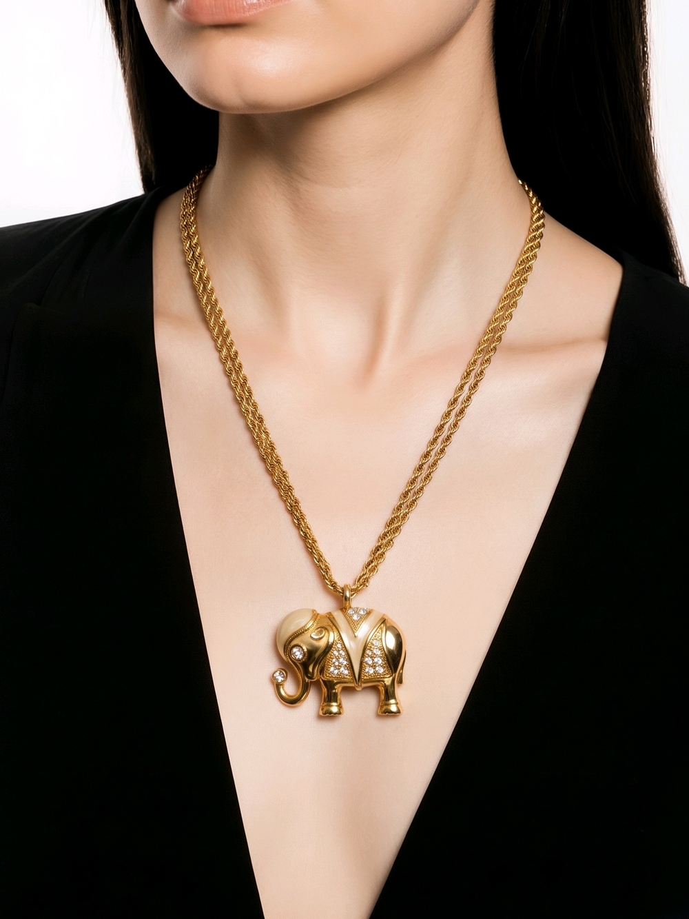 Vintage Kenneth J Lane For Avon Elephant Pendant Necklace & chain Brooch
